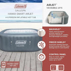 Coleman 4 To 6 Person Square Inflatable Hot Tub With 114 AirJets, Gray - 15442