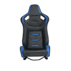 Universal Racing Bucket Seats, Pair With Dual Lock Sliders, Black With Blue PVC Leather, 36.6 x 21.6 x 21.6 in