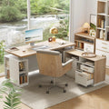 70in L-Shaped Height Adjustable Standing Desk With 2 File Cabinets, AC/USB, 1.18in Desktop - Light Walnut