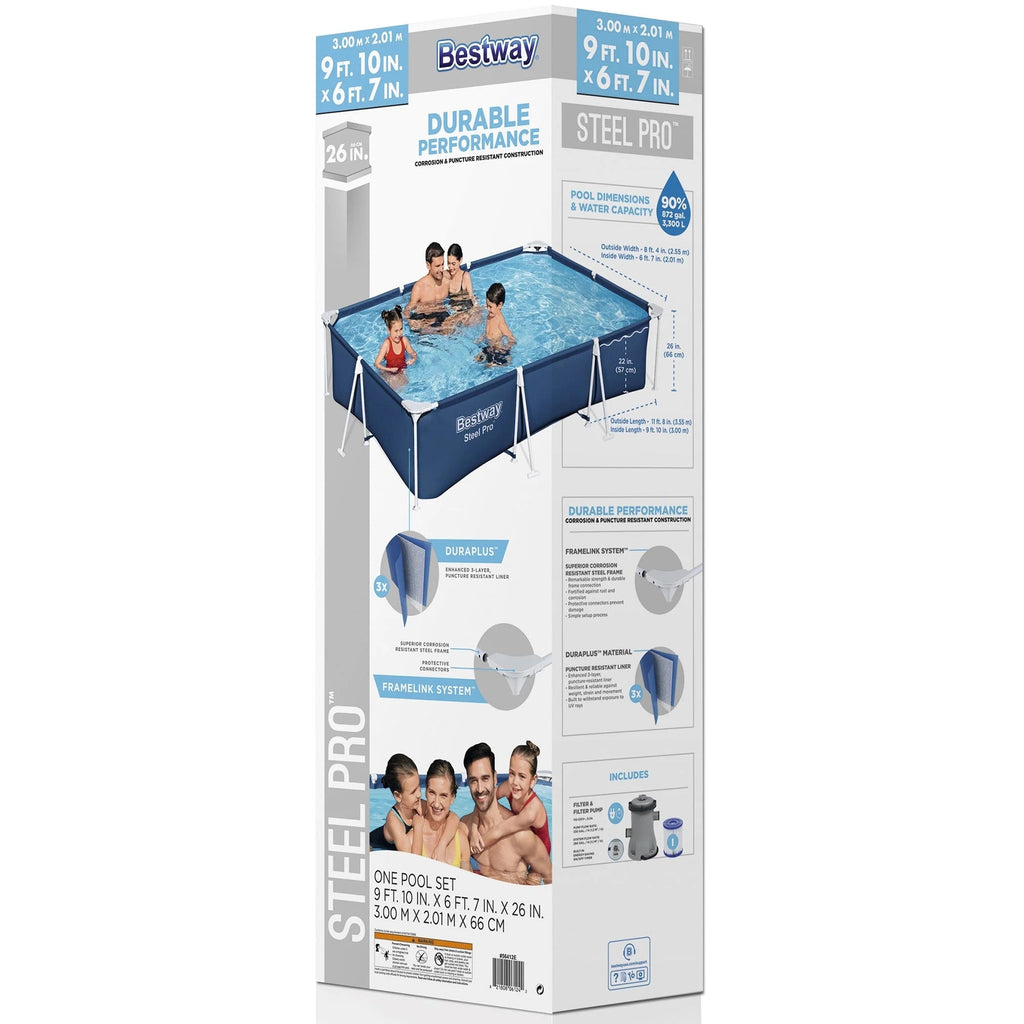 Bestway Steel Pro Above Ground Pool Set, 9 ft. 10 in. x 6 ft. 7 in. x 26 in., 872 gal.