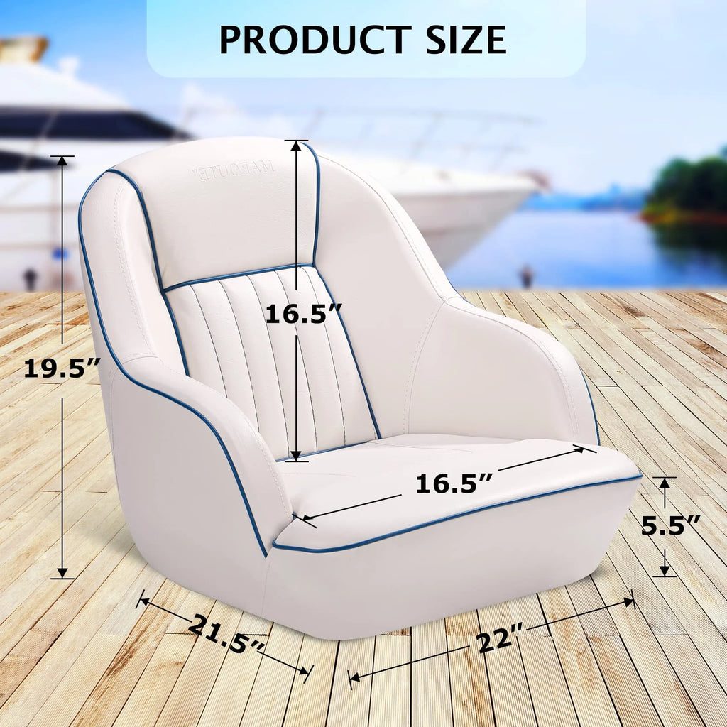 Pontoon Boat Captain's Bucket Seat, White & Blue, 19.5 in H x 22 in W x 21.5 in D - Boat Cabin Seating
