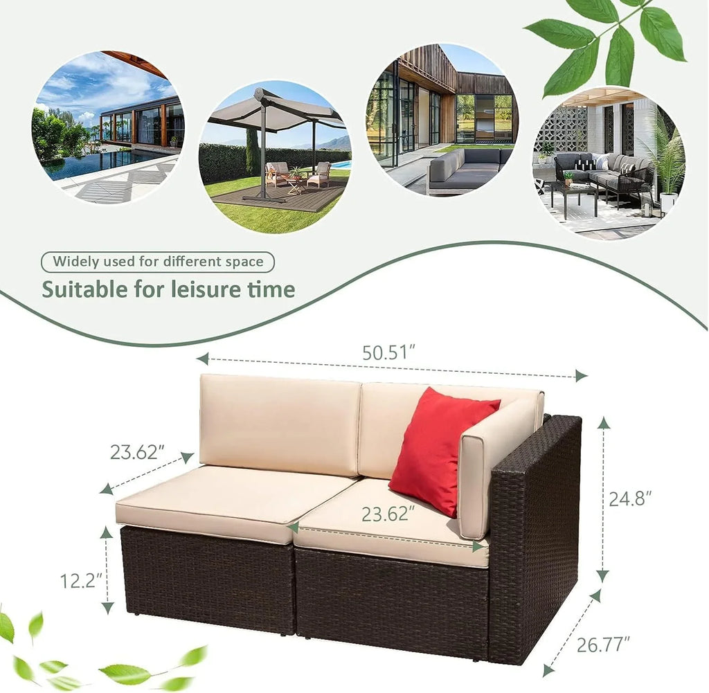 Devoko 5-Piece Outdoor Sectional Patio Sofa Set With Cushions And Glass Table - Beige
