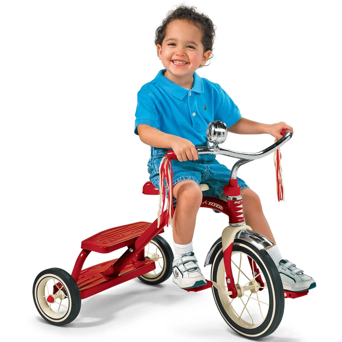 Radio Flyer Classic Red Dual Deck Tricycle, 12 Inch Front Wheel, Red, Ages 2.5-5 Years