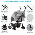 iMounTEK 4-Wheel Foldable Pet Stroller With Removable Liner And Storage Basket - Gray