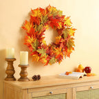 Thanksgiving LED Lighted Fall Maple Leaf Wreath And Garland, 24 in Wreath / 72 in Garland - 20 Clear Lights
