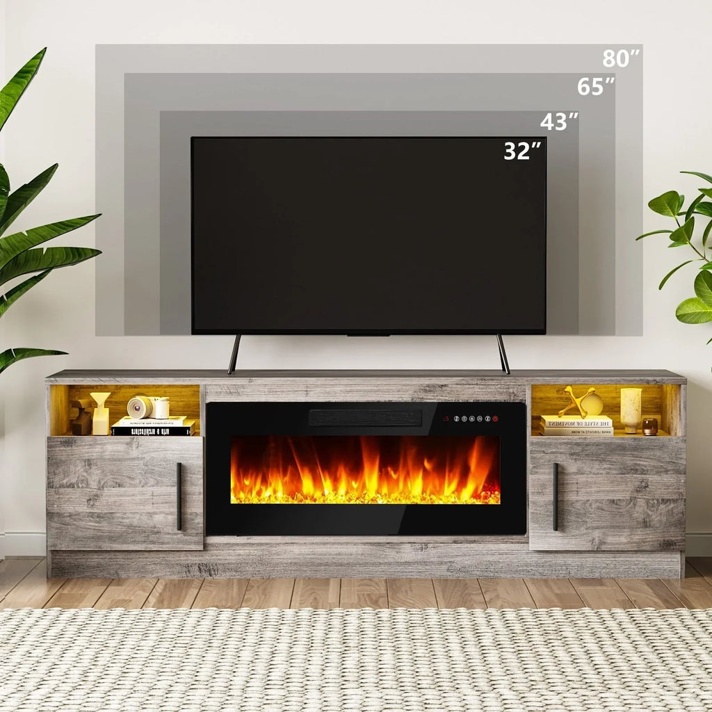 Bossin 70 Fireplace TV Stand With 36 Electric Fireplace For TVs Up To 80 - 16-Color LED Lights