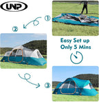 unp 10-Person Camping Tent, 18ft x 9ft x 78in, 2 Rooms, 5 Mesh Windows
