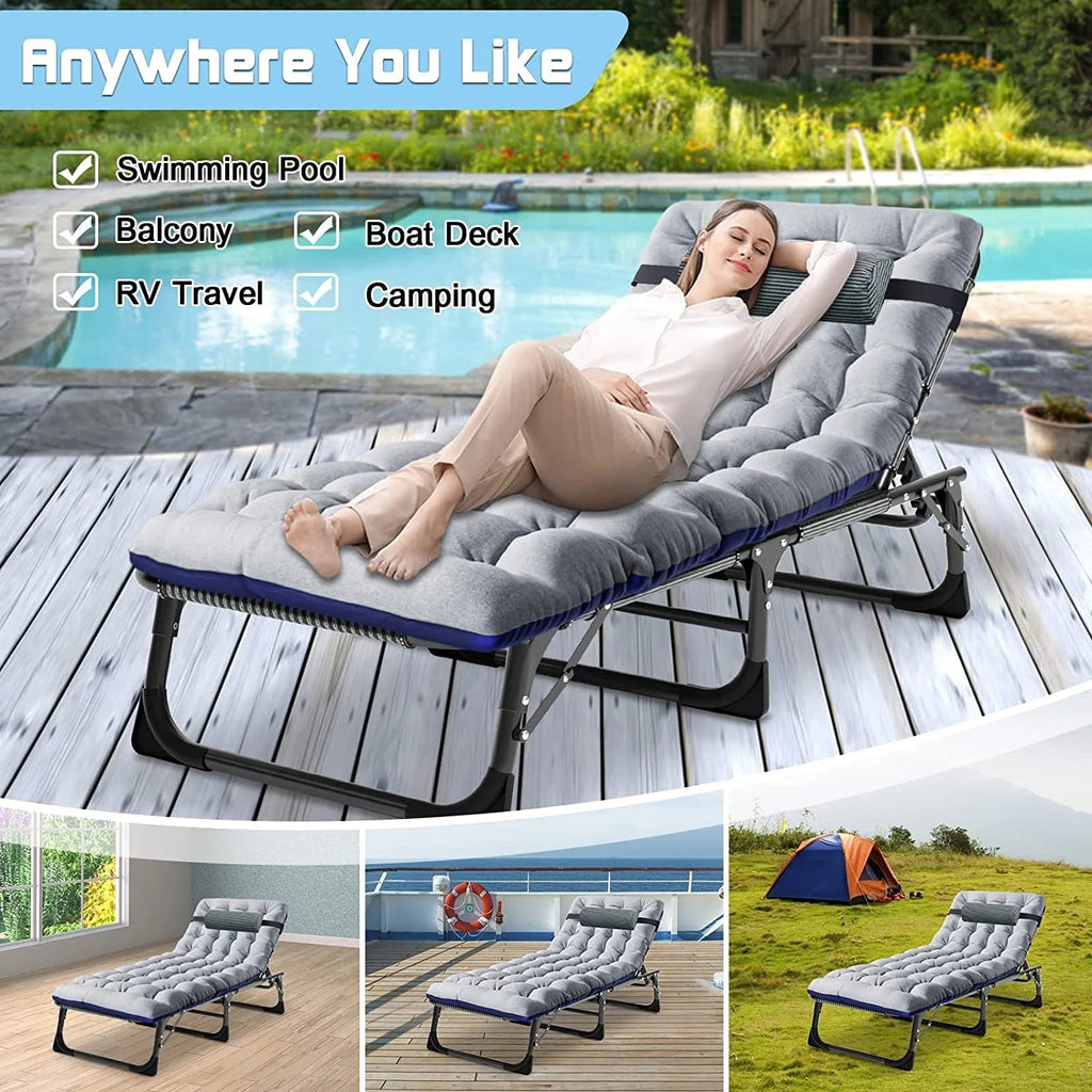Slsy 5-Position Adjustable Folding Lounge Chair And Cot - 75.2" x 25.6" x 11.8"