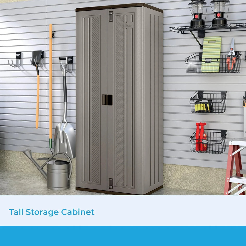 72-Inch Platinum Resin Storage Cabinet With Double-Wall Construction And 3 Metal-Reinforced Shelves