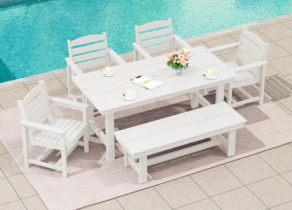 SERWALL 7-Piece HDPE Patio Dining Set, Aruba, 66.9in D x 32.2in W x 29.1in H