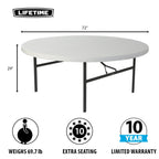 Lifetime 72-Inch Round Folding Table, White Granite, 12 Pack - 82673