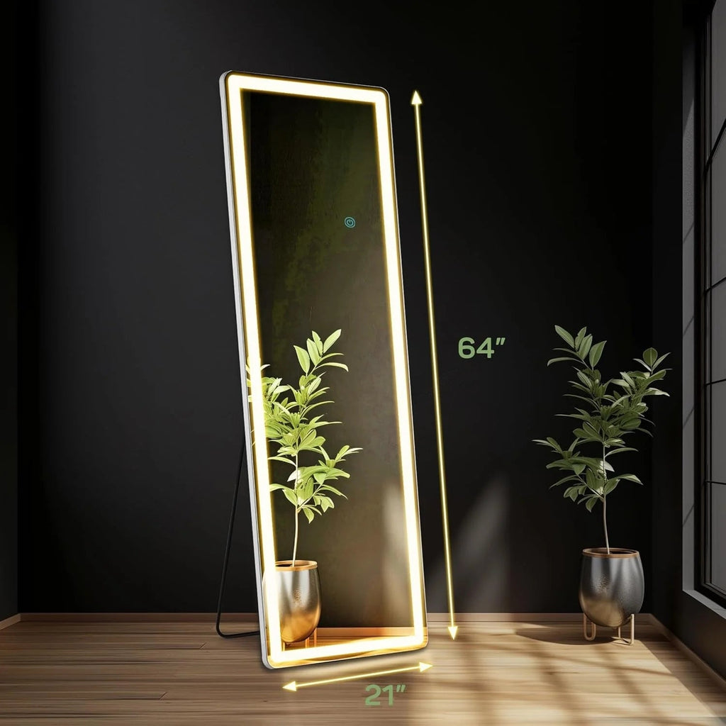 LED Full-Length Floor Mirror With Stand, 64 x 21 Inch