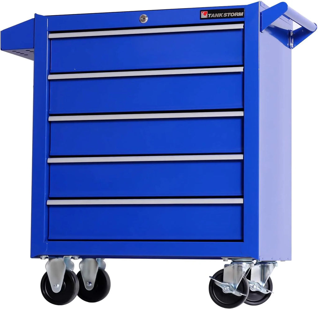Steel Tool Chest And Cabinet With 5 Drawers, 13in D x 24.2in W x 30in H - Black