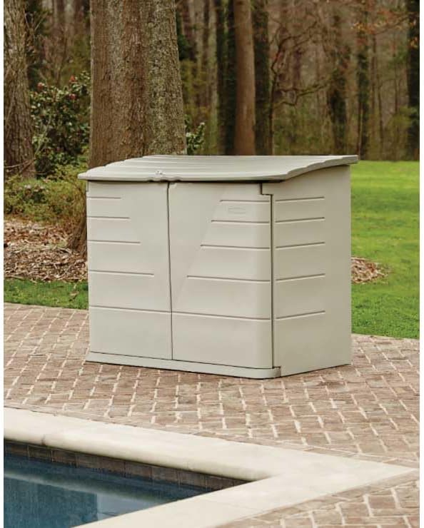 Rubbermaid Outdoor Storage Shed With Floor, 4.5 Feet x 3 Feet, Resin, Beige/Brown