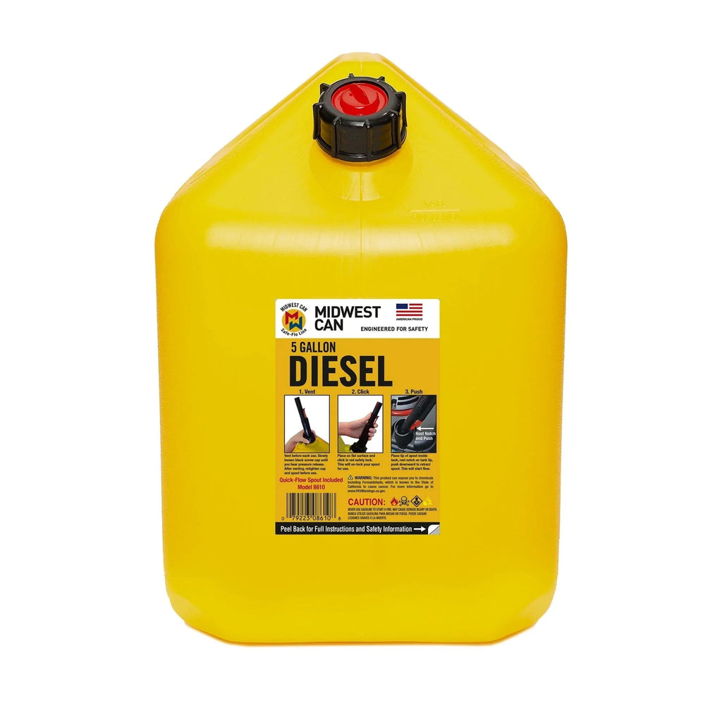 Midwest Can Company 5 Gallon Diesel Fuel Container With Auto Shut Off, HDPE, 4 Pack - 4XMC-8610