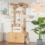 Habori Cat Tower With Litter Box Storage And Feeding Station, 32.3 x 20.1 x 76.8 Inch