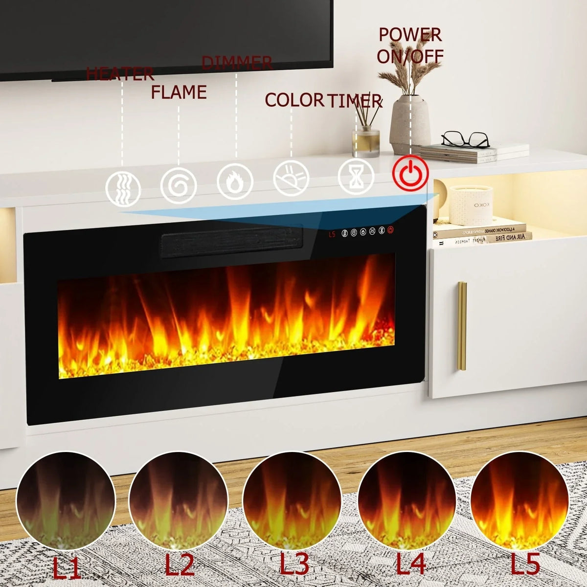 Bossin 70 Fireplace TV Stand With 36 Electric Fireplace For TVs Up To 80 - 16-Color LED Lights