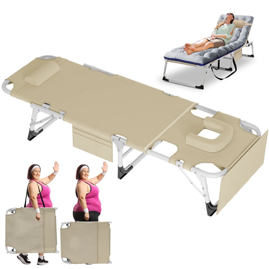 Slsy 5-Position Adjustable Folding Lounge Chair And Cot - 75.2" x 25.6" x 11.8"