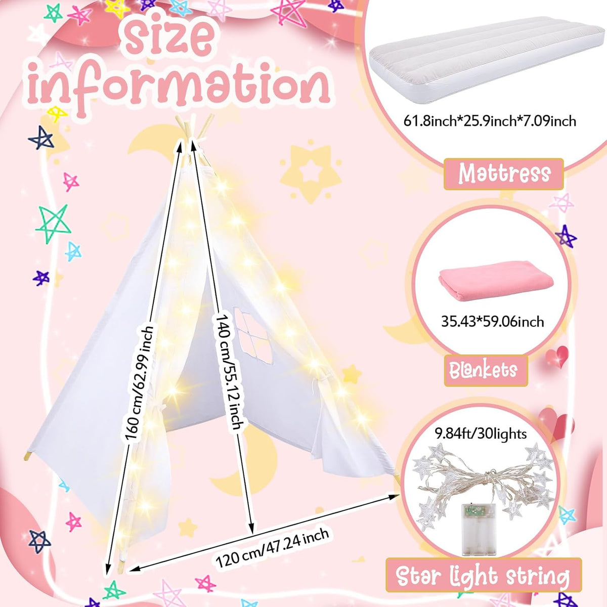 8-Pack Kids Teepee Sleepover Tent Set, White