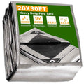 Heavy-Duty PE Tarp Shelter Cover, 20 ft x 30 ft, Silver/Black