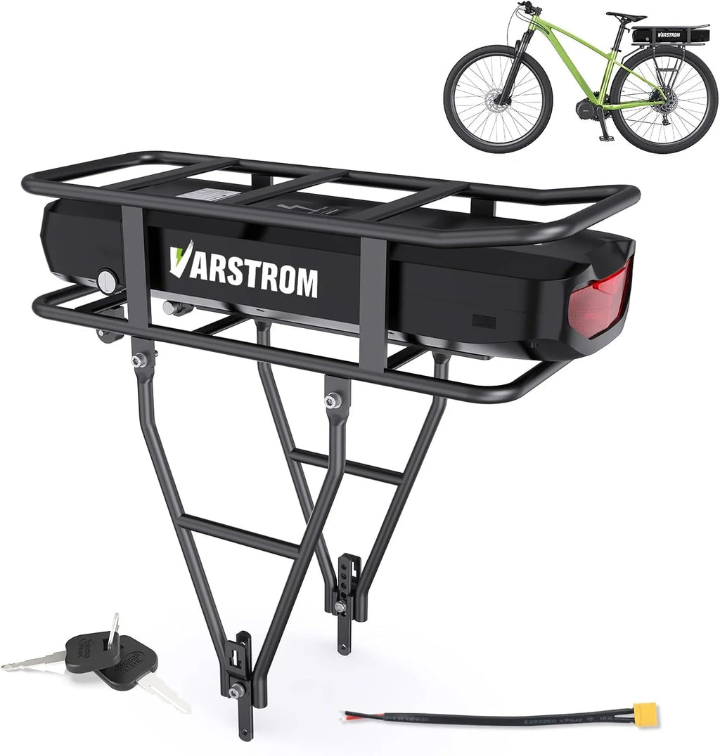 48V 17.5AH Lithium-Ion Rear Rack E-Bike Battery With 30A BMS, 3A Charger, Taillight And Safety Lock