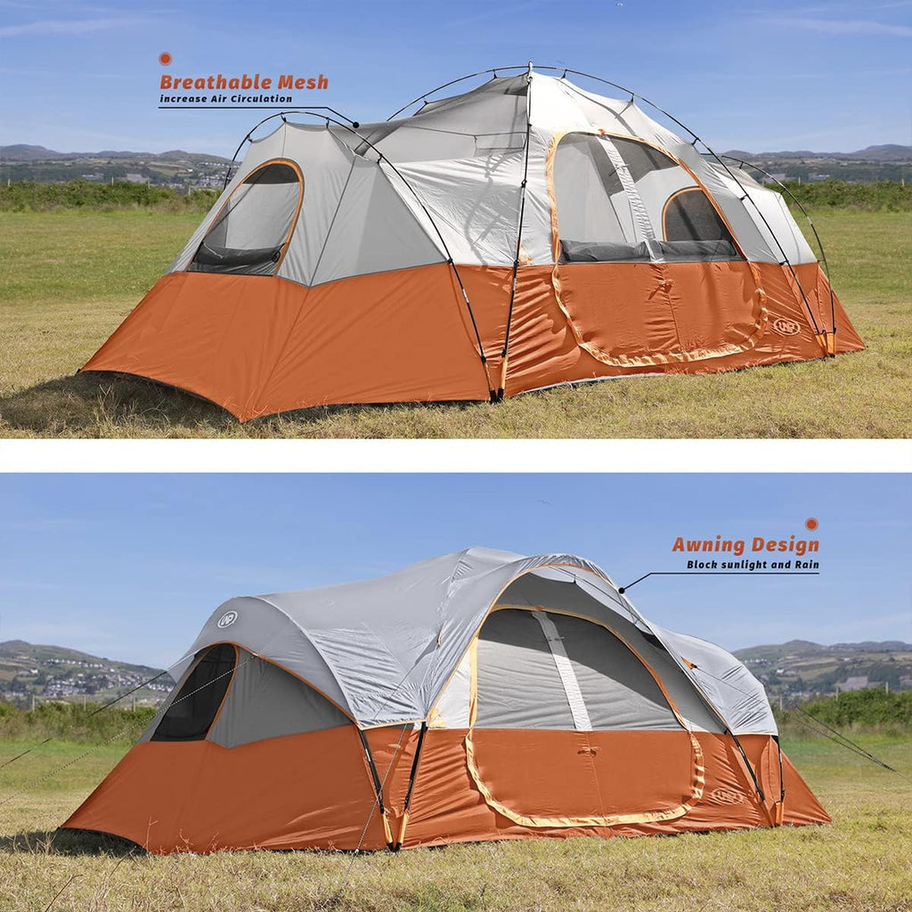 unp 10-Person Camping Tent, 18ft x 9ft x 78in, 2 Rooms, 5 Mesh Windows