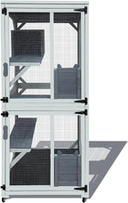 Wooden Outdoor Cat House With 7 Platforms, 2 Rest Boxes And Rainproof Roof - White 62.6-inch Model