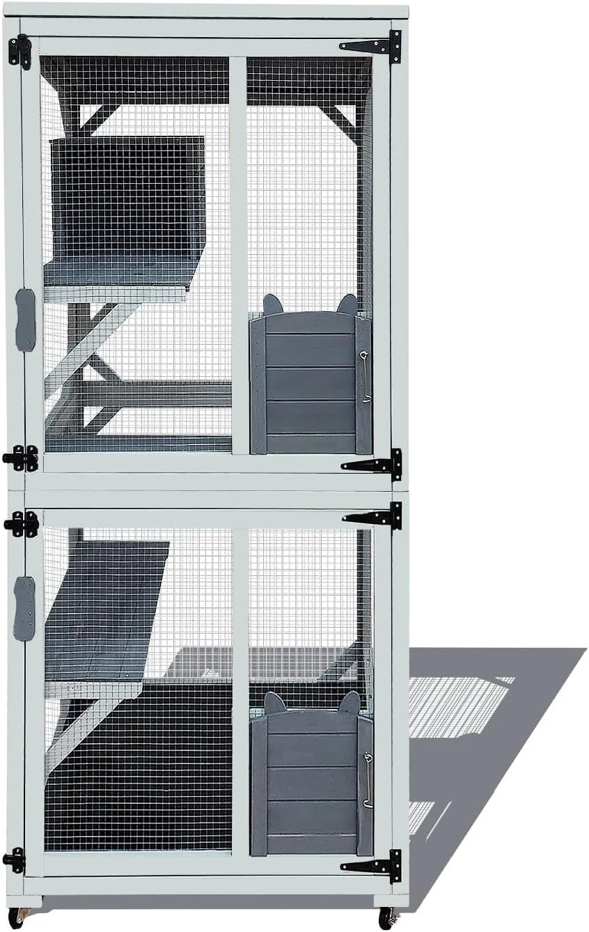 Wooden Outdoor Cat House With 7 Platforms, 2 Rest Boxes And Rainproof Roof - White 62.6-inch Model