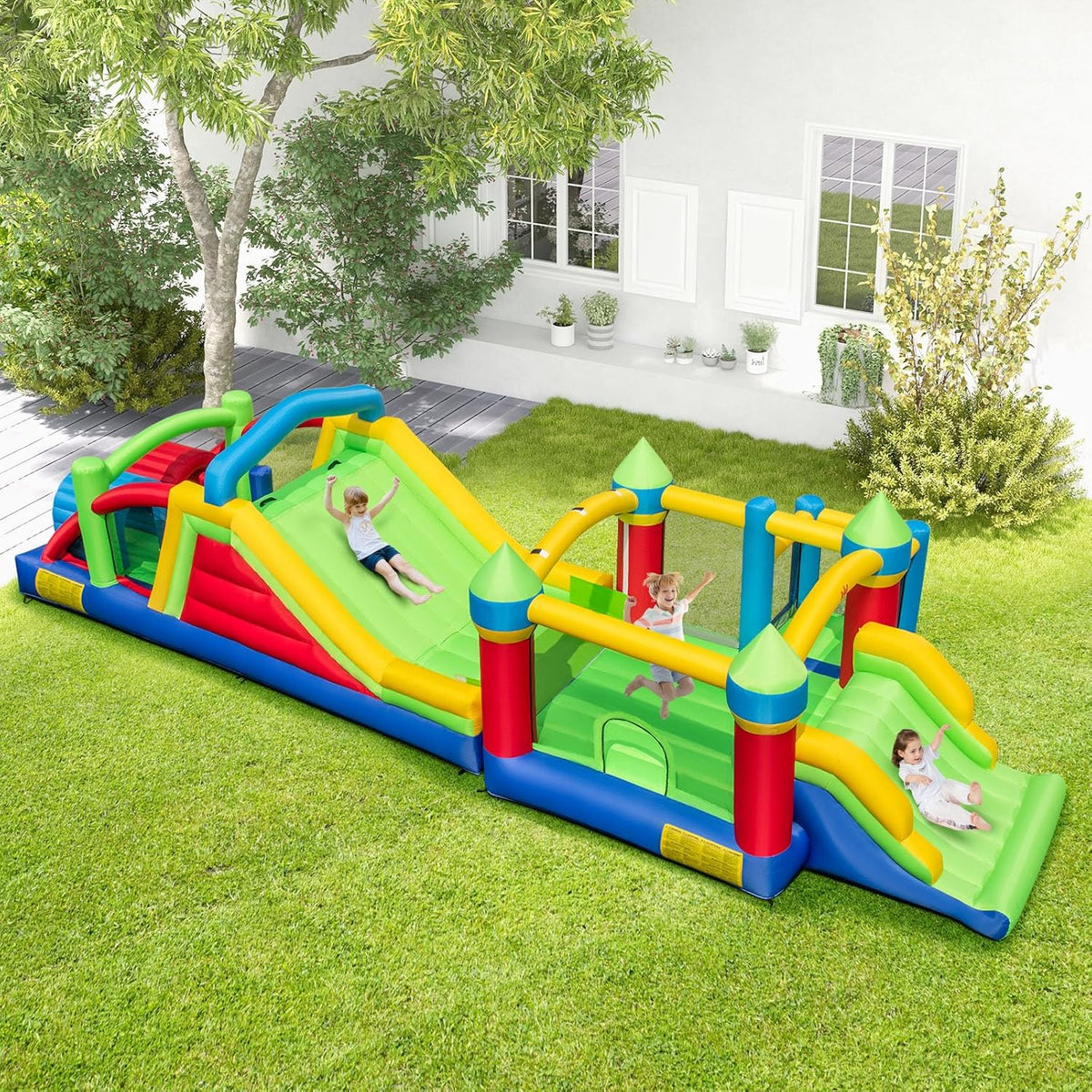 Inflatable Obstacle Course Bounce House With Dual Slides, Tunnels And Climbing - 11396