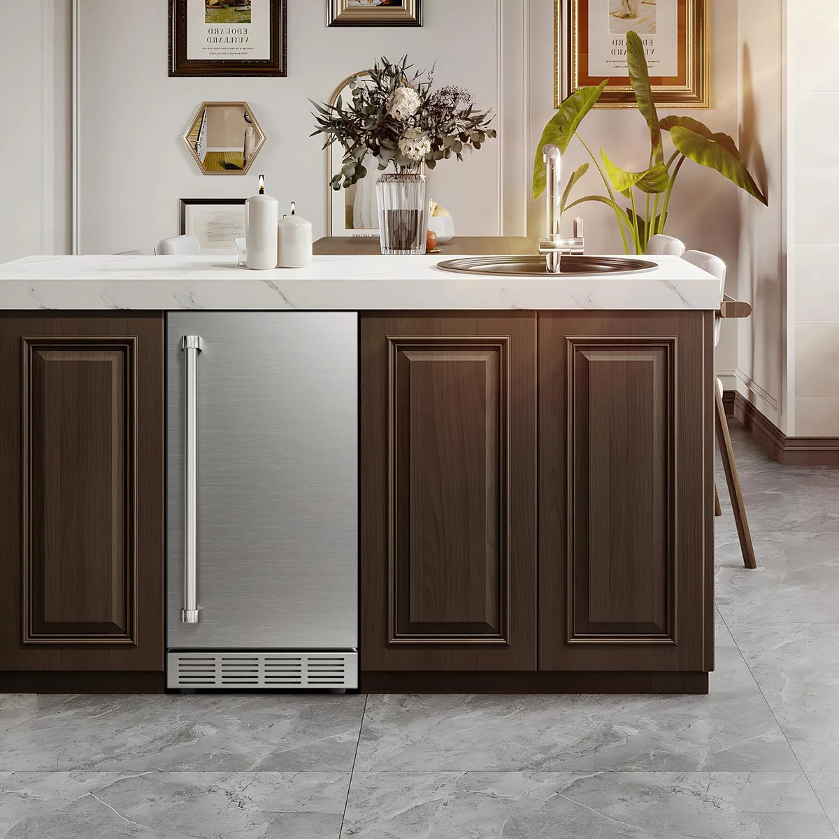 15 Inch Outdoor Stainless Steel Beverage Refrigerator With 3 Shelves