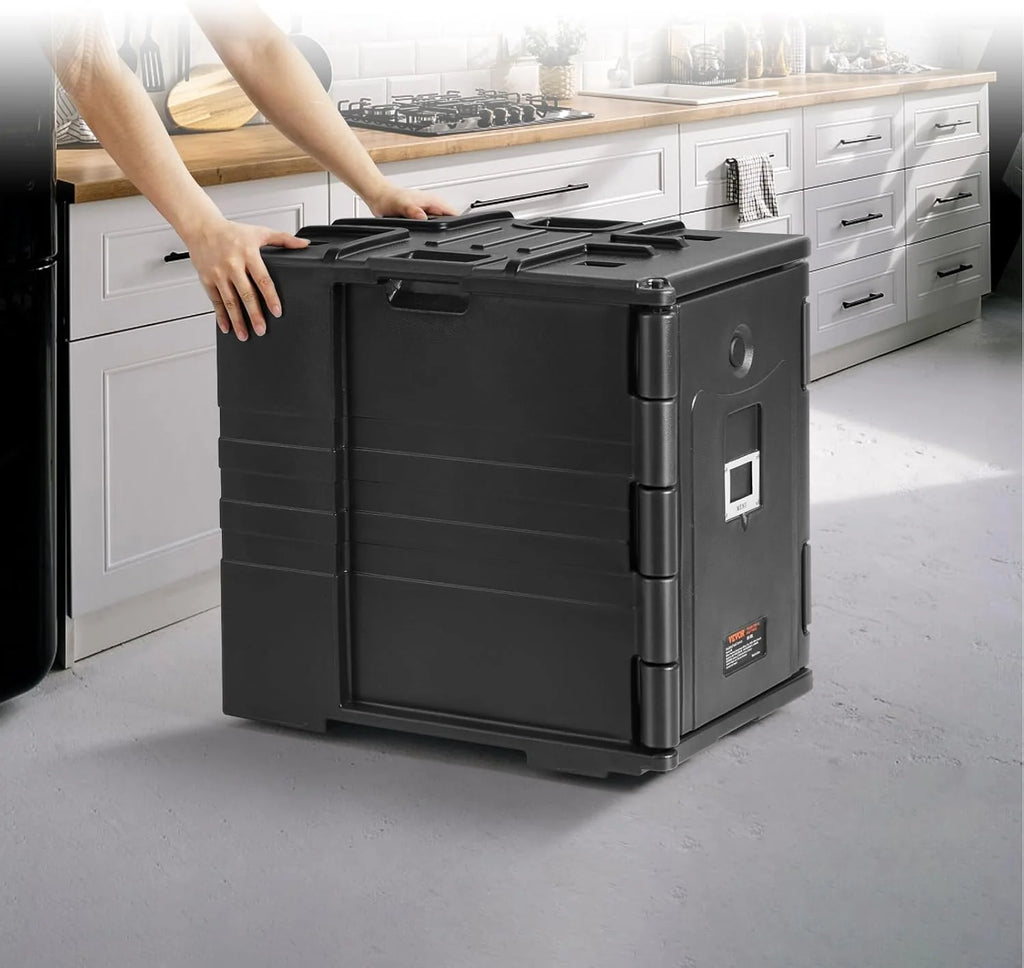 Insulated Front-Load Food Pan Carrier With Wheels, 95-Gallon, Black