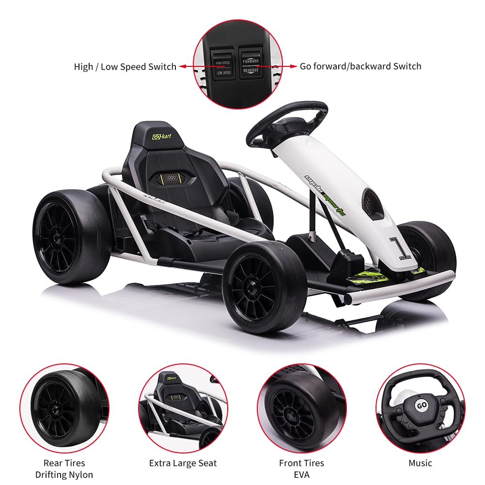 Electric Go-Kart For Kids Ages 8-12, 24V 9Ah Battery, Dual 300W Motors