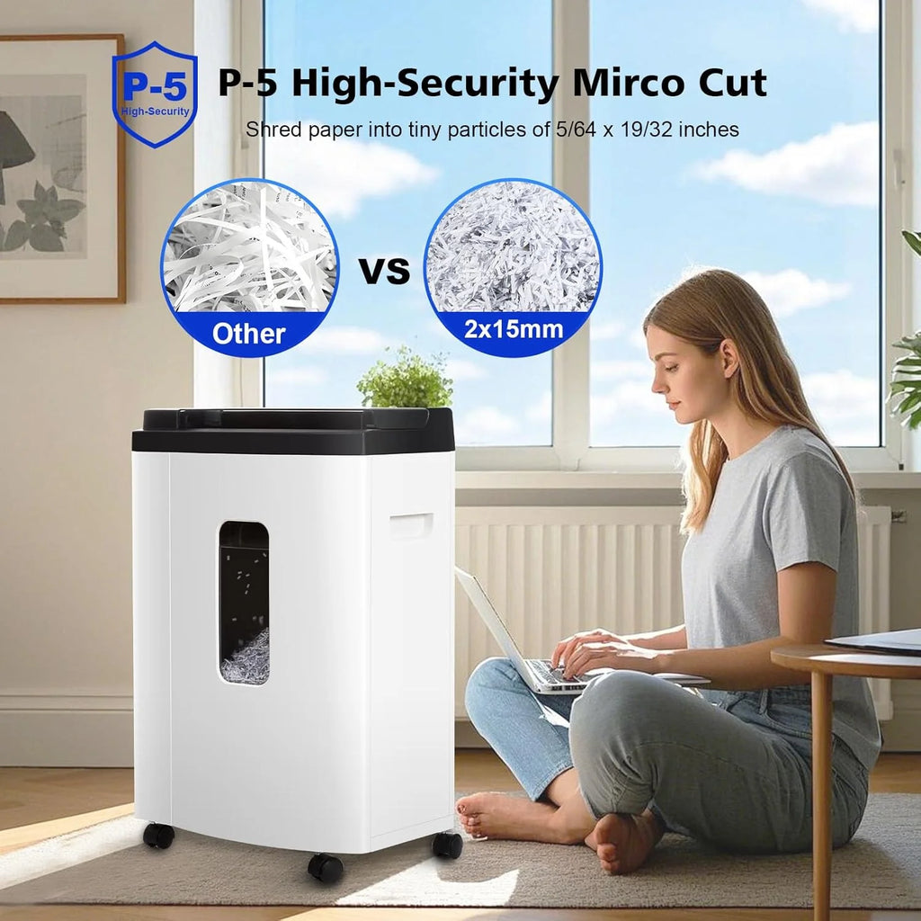 150 Sheet Auto-Feed Micro Cut Paper Shredder, P-5, 6.1 Gallons, White
