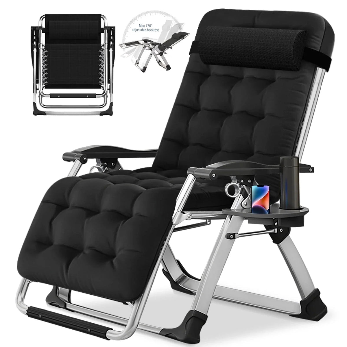NAIZEA Zero Gravity Lawn Recliner Chairs, 2 Pack, Black