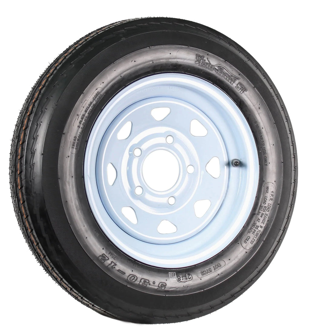 2-Pack Trailer Tires And Rims 5.30-12 Load B 5-Lug White Spoke