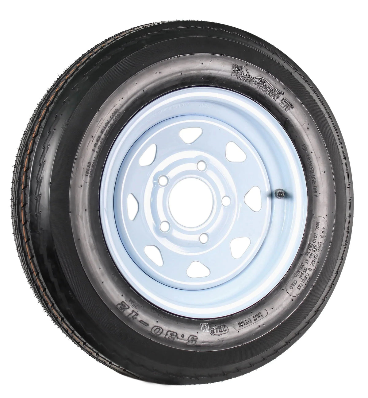 2-Pack Trailer Tires And Rims 5.30-12 Load B 5-Lug White Spoke