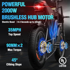 All-Terrain Fat Tire Electric Bike For Adults, 2000W 52V, 30-180 Mile Range - Q20