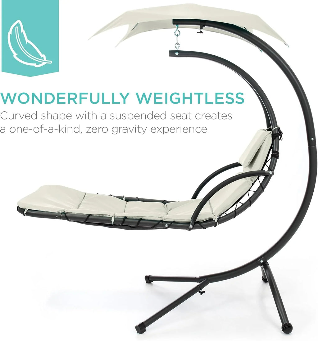 Best Choice Products Outdoor Hanging Steel Chaise Lounge Chair With Canopy, Charcoal Gray - SKY5871