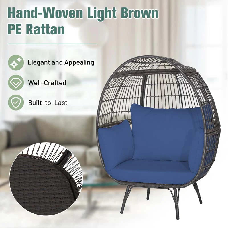 Oversized Wicker Egg Chair With 4 Cushions, 43 x 32.5 x 57 in