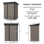 Patiowell Outdoor Storage Shed 5x3 FT Galvanized Steel Coffee Brown