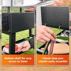 Foldable Outdoor Grill Cart Table, 31in x 17in, Black Carbon Steel