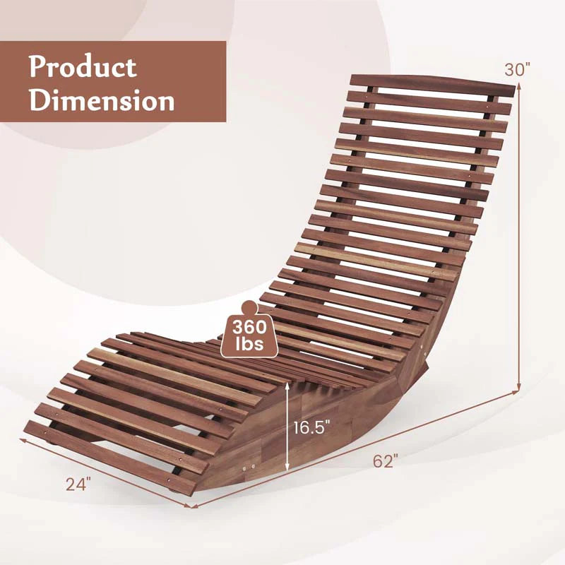 Acacia Wood Outdoor Patio Rocking Chair With Widened Slatted Seat And High Back