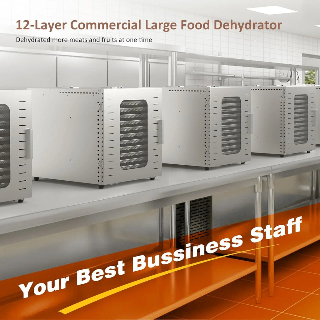 12-Tray 1200W Stainless Steel Food Dehydrator - Silver
