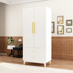 2-Door Wardrobe Closet Armoire With 2 Drawers And Clothes Rail - 70.9H x 31.5W x 19.1D