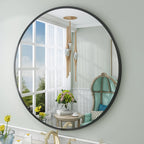 Round Metal Black Frame Bathroom Vanity Mirror - Wall Mounted