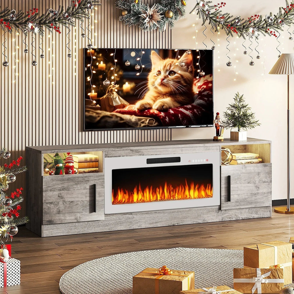 Bossin 70 Fireplace TV Stand With 36 Electric Fireplace For TVs Up To 80 - 16-Color LED Lights