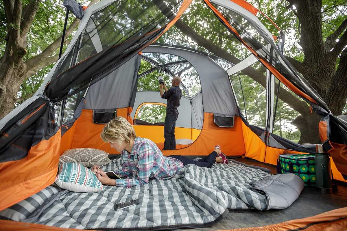 CORE 12 Person Straight Wall Cabin Tent, 16 x 11 Feet, Orange - SUVELAM