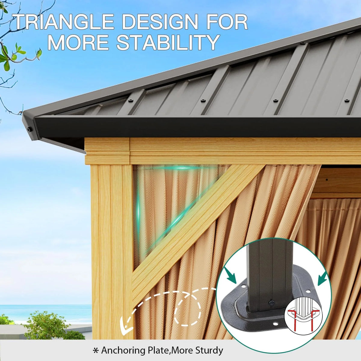 10X13 FT Outdoor Galvanised Steel Hardtop Gazebo With Netting And Sunshade Curtains, Khaki