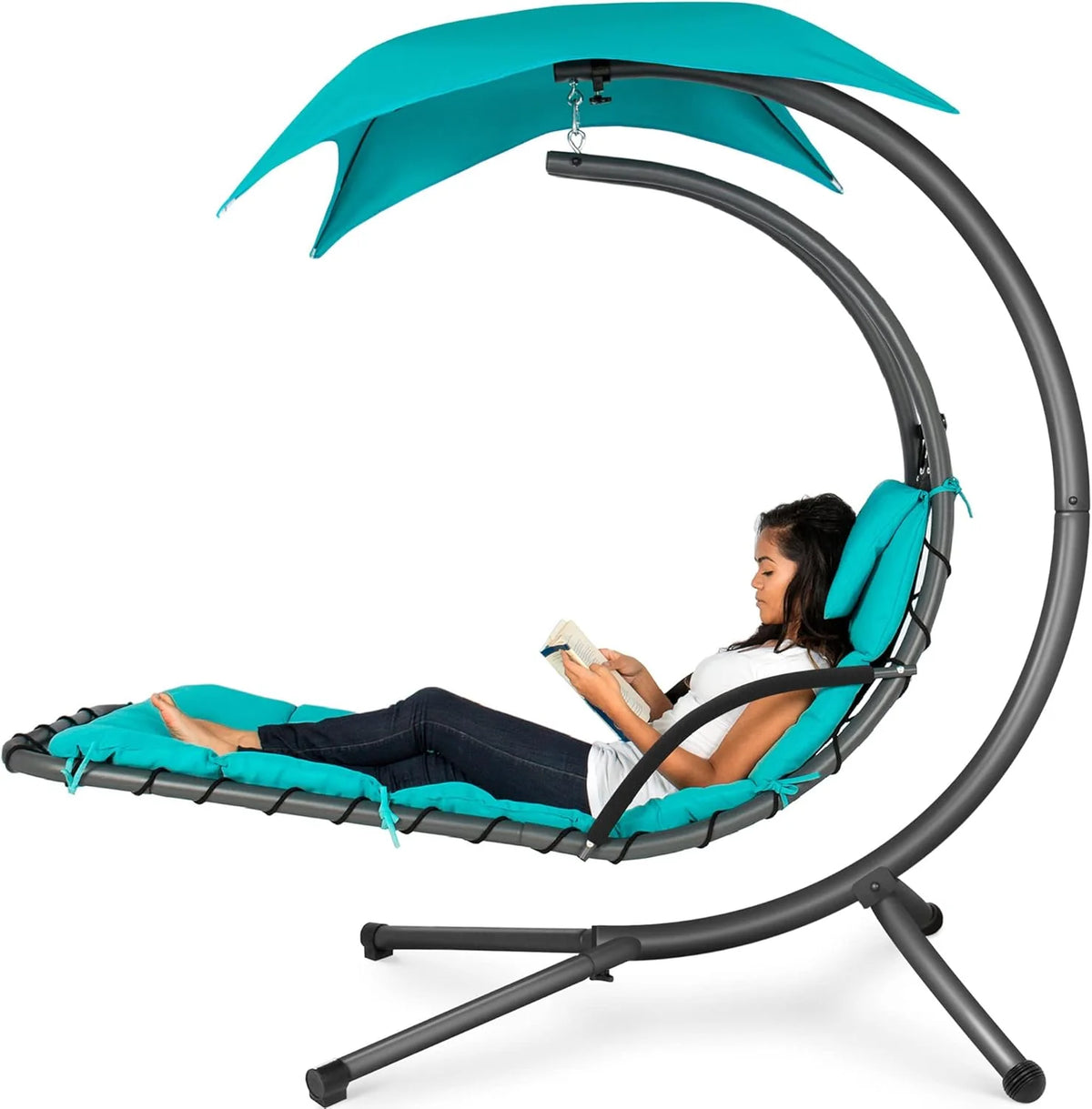 Best Choice Products Outdoor Hanging Steel Chaise Lounge Chair With Canopy, Charcoal Gray - SKY5871