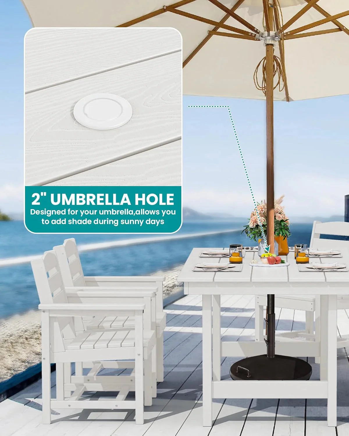 SERWALL 7-Piece HDPE Patio Dining Set, Aruba, 66.9in D x 32.2in W x 29.1in H